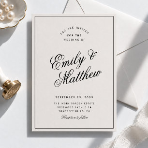 Ivory Modern Script Wedding Invitation