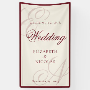 Ivory Monogram Calligraphy Wedding Welcome Banner
