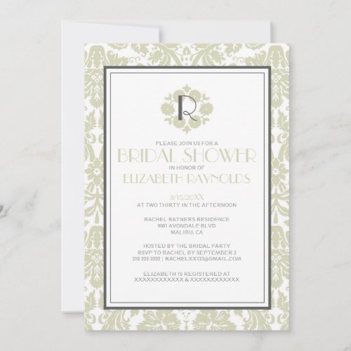 Ivory Monogram Damask Bridal Shower Invitations