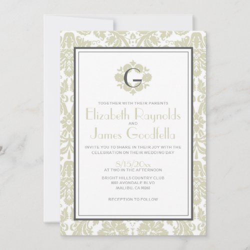 Ivory Monogram Damask Wedding Invitations
