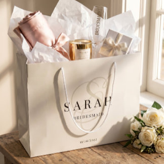 Ivory Monogram Personalized Bridesmaid Large Gift Bag