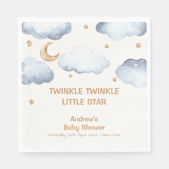 Ivory Moon Stars Twinkle Boy Baby Shower Napkins (Front)