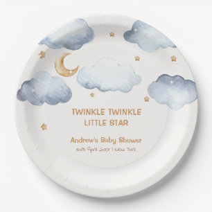 Ivory Moon Stars Twinkle Boy Baby Shower Paper Plates