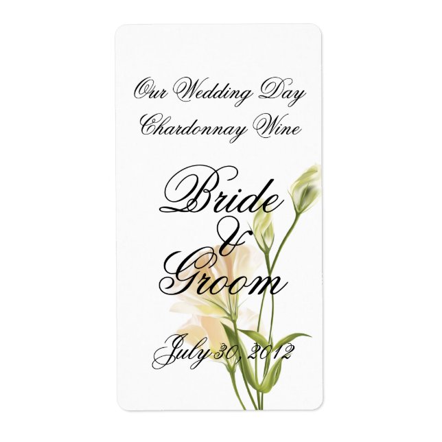 Ivory MoonFlower  Wedding Wine Label (Front)