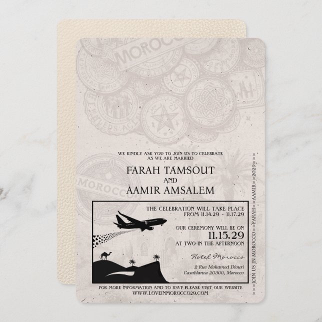Ivory Morocco Passport Wedding Invitation (Front/Back)