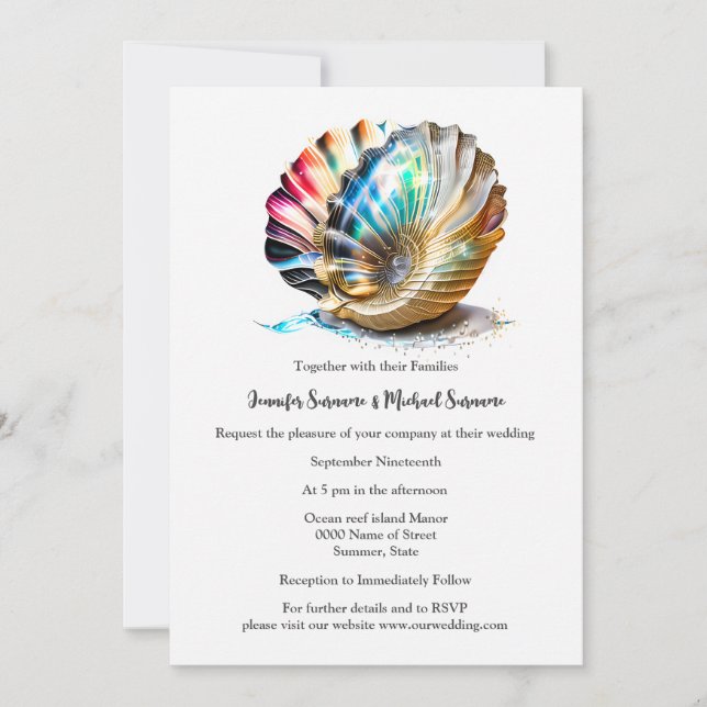 Ivory mother of pearl nautilus seashells beach  invitation (Front)