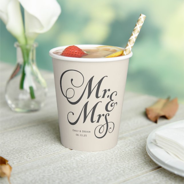  Ivory Mr. and Mrs. personalized rustic wedding Paper Cups (Insitu)