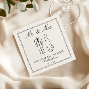 Ivory Mr & Mrs Personalized Old Money Wedding  Napkins