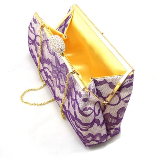 Ivory, Mystic Purple Lace & Yellow Wedding Clutch (Inside)