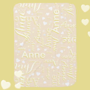 Ivory Names with Cute Hearts on Champagne Baby Blanket