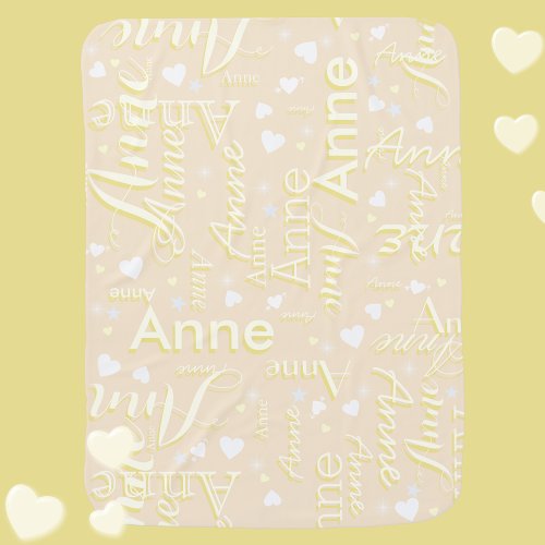 Ivory Names with Cute Hearts on Champagne  Baby Blanket
