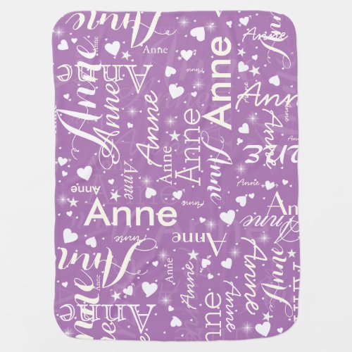 Ivory Names with Cute Hearts on Lavender Magical Baby Blanket