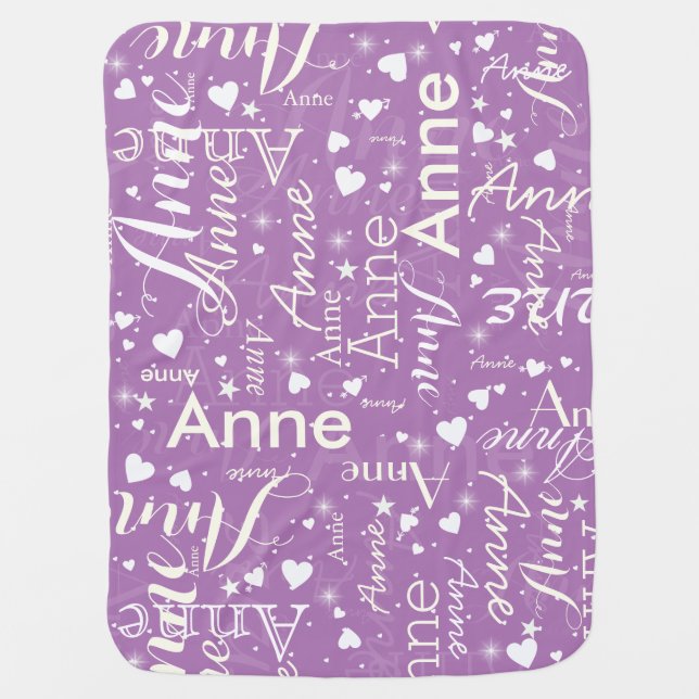 Ivory Names with Cute Hearts on Lavender Magical Baby Blanket (Front)