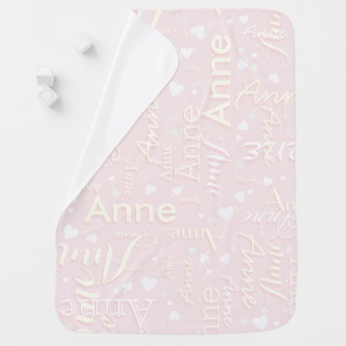 Ivory Names with Cute Hearts on Pale Pink Girls Baby Blanket