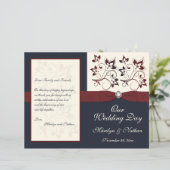 Ivory, Navy, and Claret Floral Wedding Program (Standing Front)