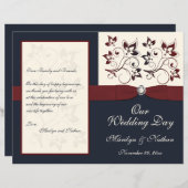 Ivory, Navy, and Claret Floral Wedding Program (Front/Back)