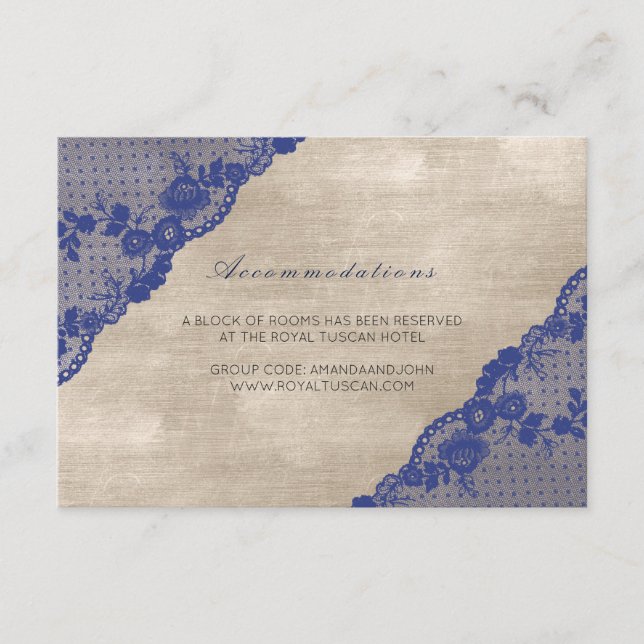 Ivory Navy Blue Lace Wedding Hotel Accomodation Enclosure Card (Front)