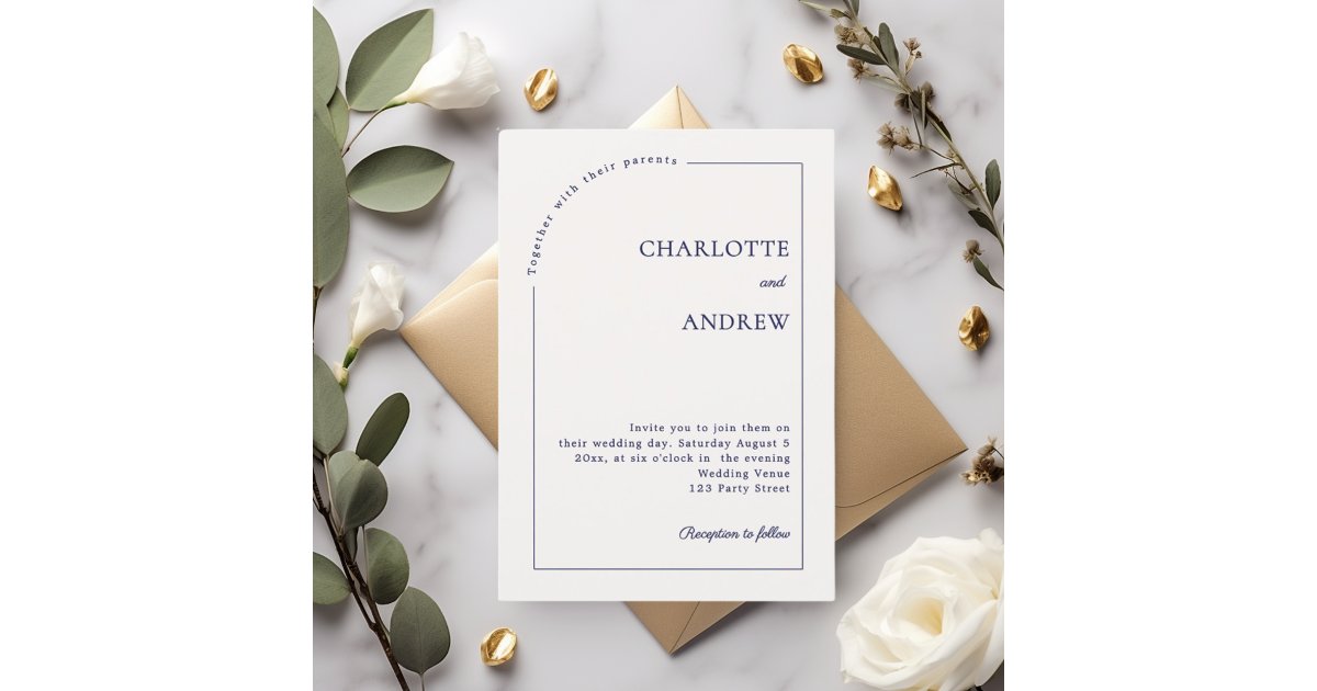 Ivory Navy Blue modern minimalist wedding Invitation | Zazzle