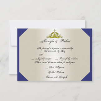 Ivory Navy Gold Damask Wedding Response Card