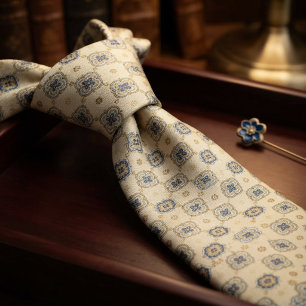 Ivory Navy Moroccan Tile Medallion Neck Tie