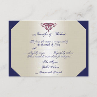 Ivory Navy Wine Damask Wedding Response Card