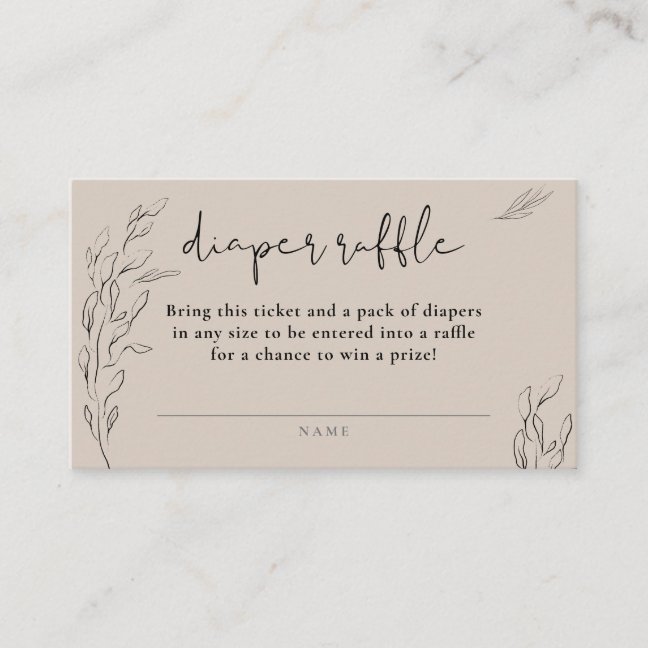 ivory neutral minimal floral simple diaper raffle enclosure card