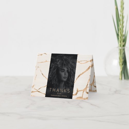ivory oasis natural marble golden foil Photo Grad Thank You Card