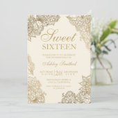 ivory off white gold floral elegant Sweet sixteen Invitation (Standing Front)