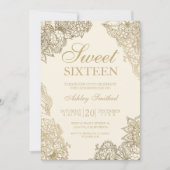 ivory off white gold floral elegant Sweet sixteen Invitation (Front)