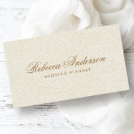 Ivory off-white linen chic trendy pretty script business card<br><div class="desc">Elegant business cards featuring a printed off-white linen texture and your name and title on the front. Customizable template fields for name,  title and contact information on the back.</div>