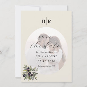 Ivory Olive Branch Monogram Photo Wedding Save The Date