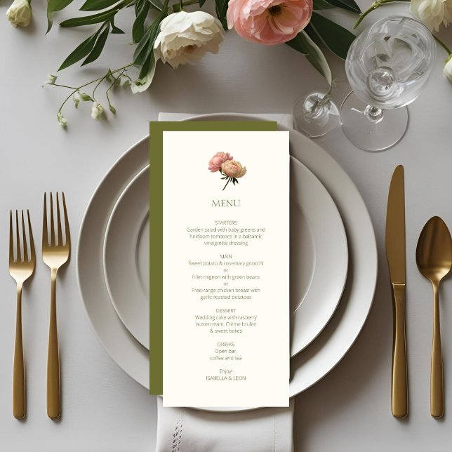 Ivory & Olive | Chic Floral Rose Wedding  Menu (Creator Uploaded)