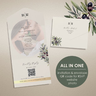 Ivory Olive Photo Monogram Wedding All In One Invitation