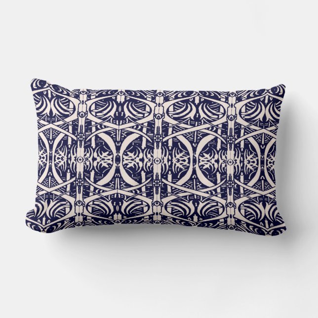Ivory on Navy Blue Art Nouveau Pattern Pillow (Front)
