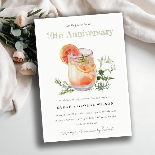 Ivory Orange Green Cocktail Any Year Anniversary Invitation