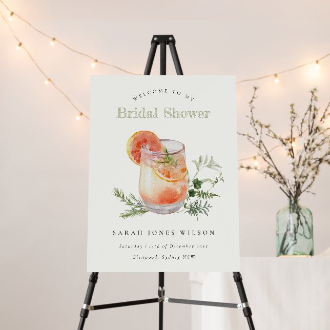 Ivory Orange Green Cocktail Bridal Shower Welcome Foam Board (In Situ (Stand))