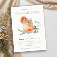 Ivory Orange Green Watercolor Cocktail Pool Party Invitation