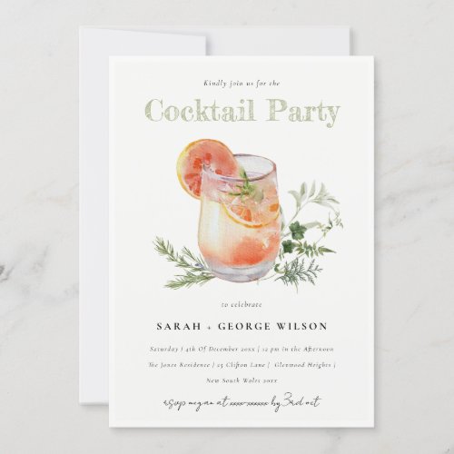 Ivory Orange Green Watercolor Cocktail Pool Party Invitation
