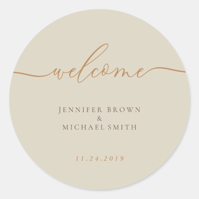 Ivory Orange Signature Calligraphy Welcome Classic Round Sticker
