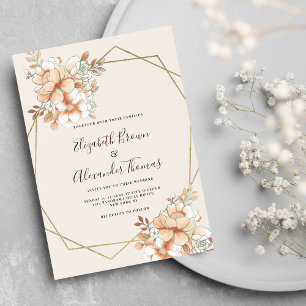 Ivory orange white gold terrarium floral wedding invitation