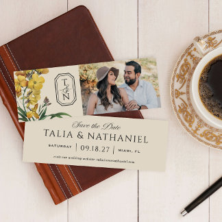 Ivory Orchid Monogram Save the Date Photo Bookmark