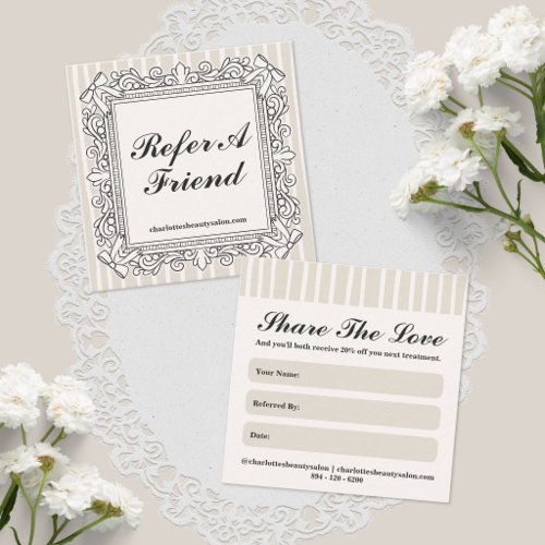 Ivory Ornate Bow Frame Salon Refer a Friend Card