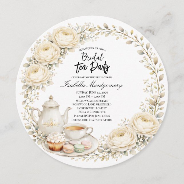 Ivory Palette Tea Party Bridal Shower Invitation (Front)