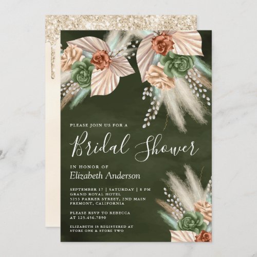 Ivory Palm Earthy Floral Pampas Sage Bridal Shower Invitation