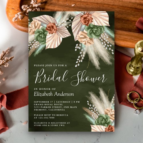 Ivory Palm Earthy Floral Pampas Sage Bridal Shower Invitation