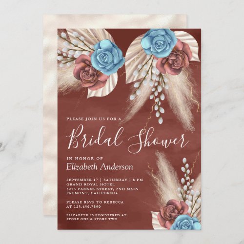 Ivory Palm Pampas Cinnamon Roses Bridal Shower Invitation