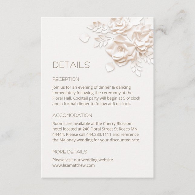 Ivory Paper Cut Flowers Enclosure Card (Front)