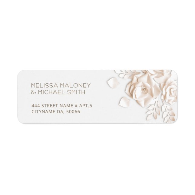 Ivory Paper Cut Roses Minimalist  Wedding Label (Front)