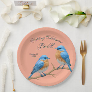Ivory Pastel Lovebirds Romantic Bluebirds Wedding Paper Plates