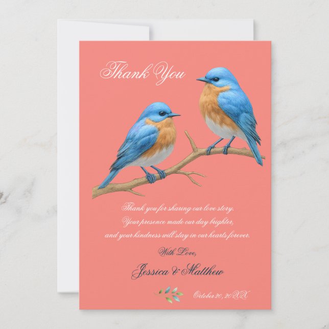 Ivory Pastel Lovebirds Romantic Bluebirds Wedding Thank You Card (Front)